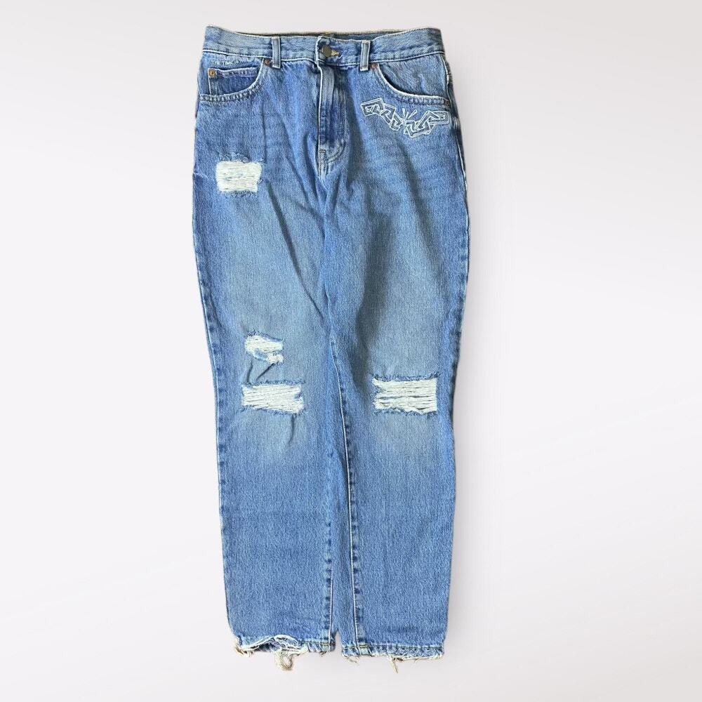 Dr Denim Nora Mom Jeans With Knee‎ Rips in Blue Size 29/30